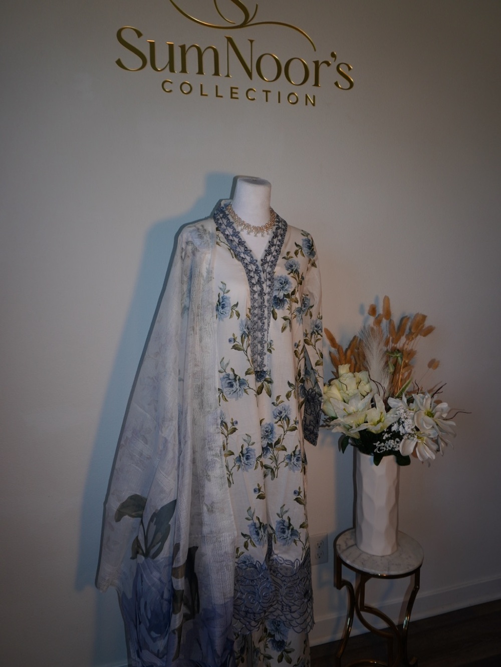 Floral Blue Lawn Dress - Picture 4 of 5